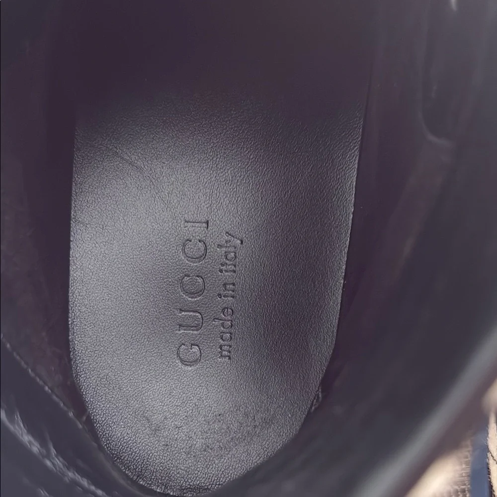 Gucci Men's Shoe Pony Stripe Black / White Blue Sole High Top Sneaker 9G (US 10) - Picture 5 of 11